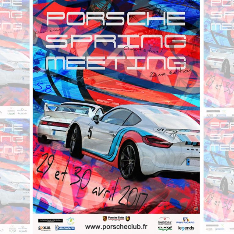 Affiche - communication - PSM - Porsche Spring Meeting - Caroline LLONG - artiste - fournisseur officiel de la fédération des clubs Porsche de France