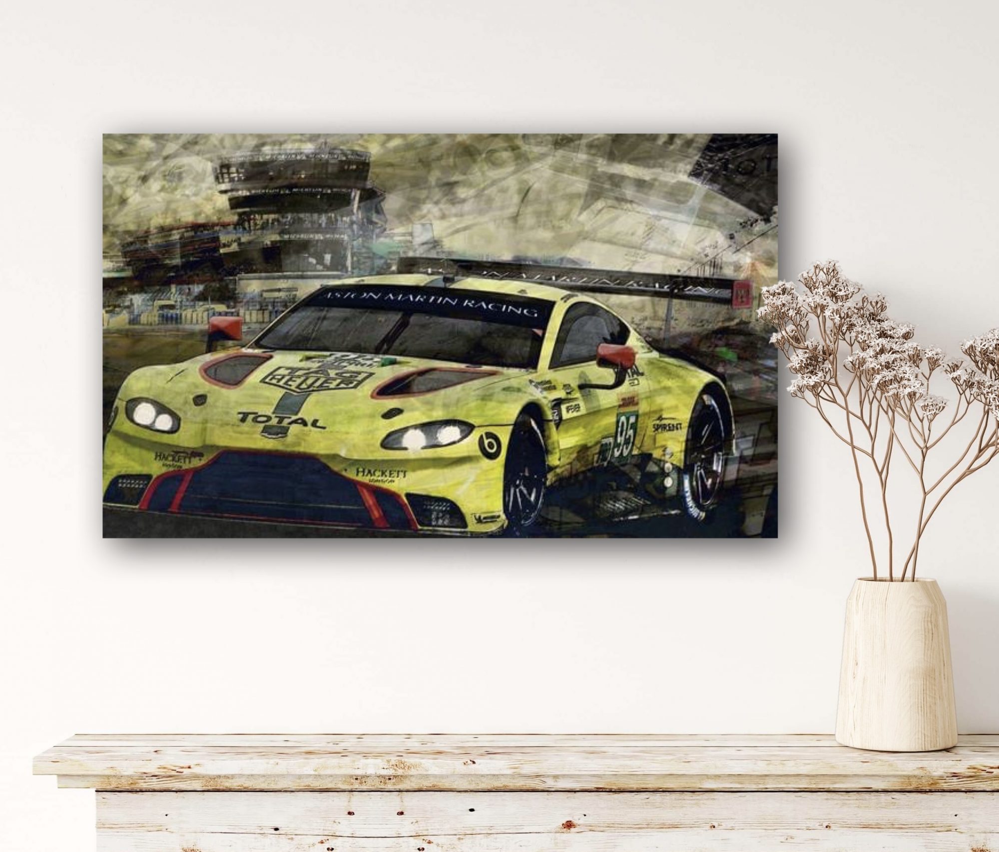 Oeuvre Aston Martin Racing 2018 | Caroline LLONG | artiste officielle des 24h du Mans | art automobile | tableau Aston Martin