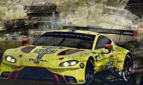 Oeuvre Aston Martin Racing - Le Mans 2018 - Caroline LLONG - artiste officielle des 24h du Mans - art automobile - tableau aston martin