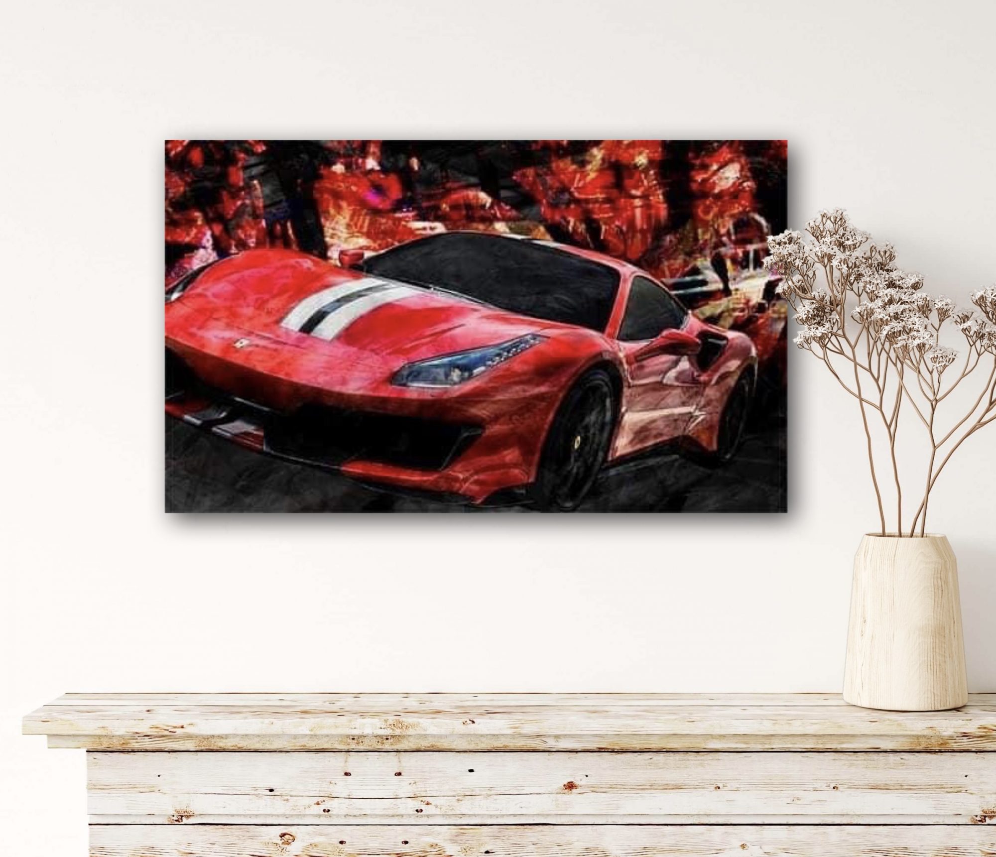 Oeuvre Ferrari 488 Pista | artiste Caroline LLONG | Cadeau de Motorsport Magazine à Scuderia Ferrari | salon de Genève 2019 | sportive de l'année 2018
