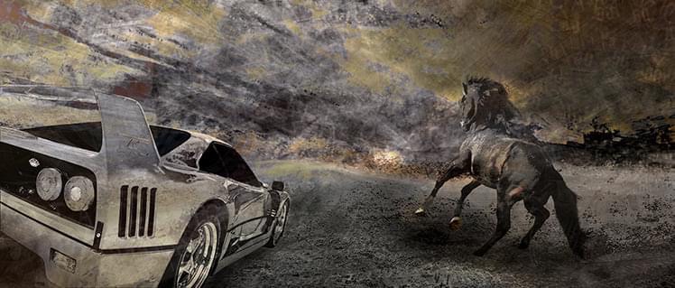Oeuvre Ferrari F40 & cavallino - artiste Caroline LLONG - art automobile - tableau Ferrari - supercar
