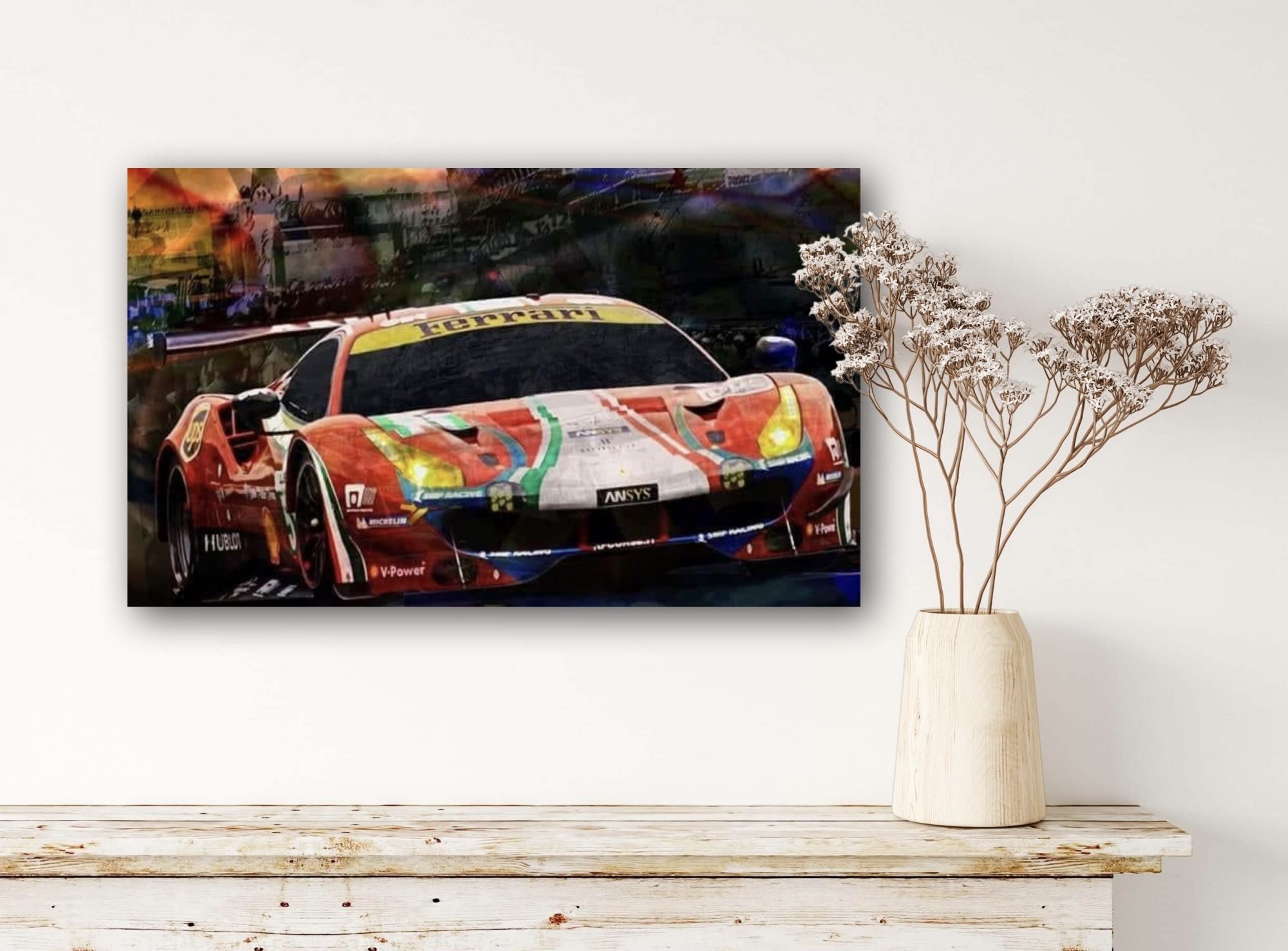 Oeuvre FERRARI F488 | LM 2017 | Caroline LLONG | artiste officielle des 24h du Mans | art automobile | tableau Ferrari