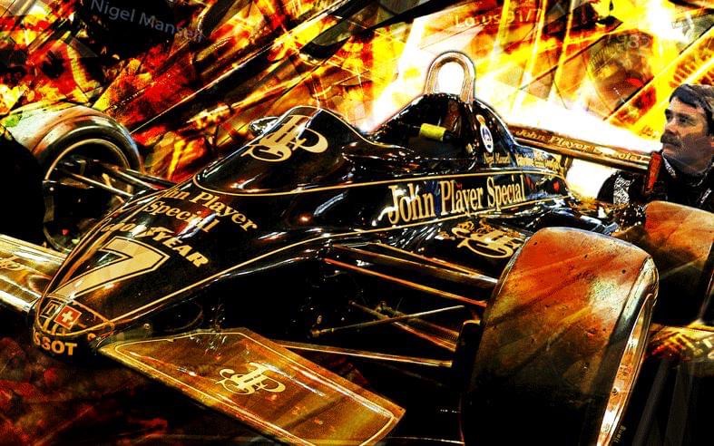 Oeuvre Lotus 95T & pilote Nigel Mansell | Formule 1 | artiste Caroline LLONG | art automobile | tableau F1