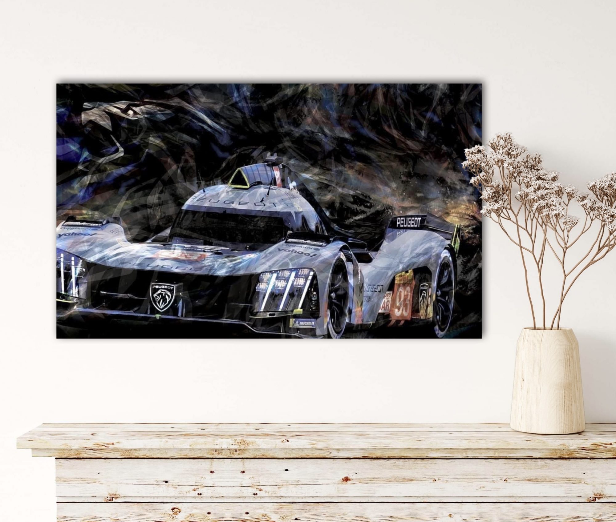 Oeuvre Peugeot 9x8 & 905 EVO 1B & 908 HDI FAP | Caroline LLONG | Artiste officielle 24h du Mans | tableau | art automobile