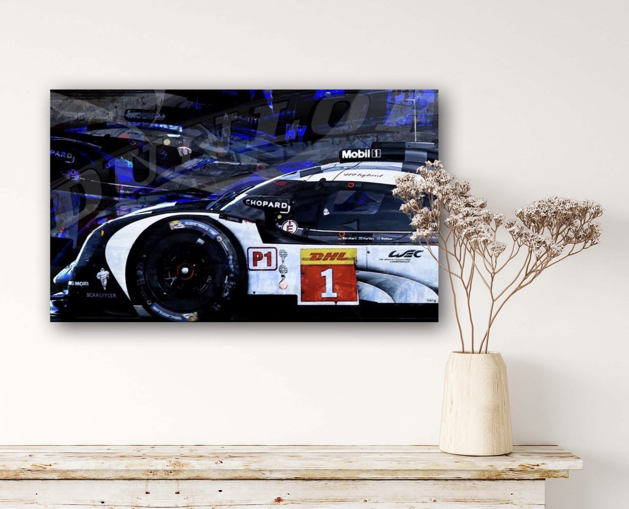Oeuvre Porsche 919 | victoire LMP1 2016 | Le Mans | Caroline LLONG | artiste officielle des 24h du Mans | art automobile | tableau Porsche
