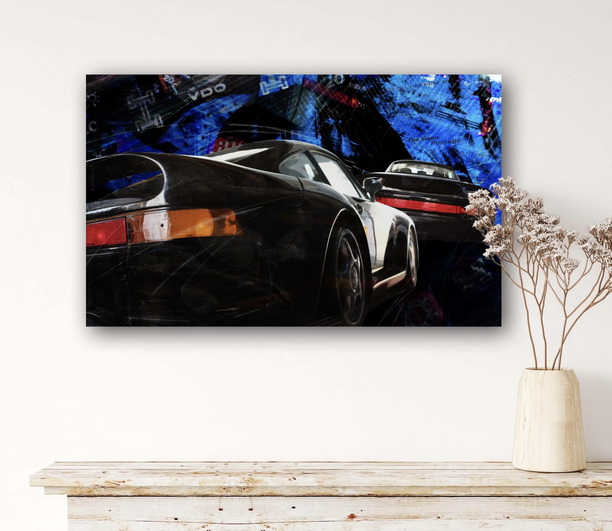 Oeuvre Porsche 959 - supercar - artiste Caroline LLONG - fournisseur officiel de la fédération des clubs Porsche de France - art automobile - tableau