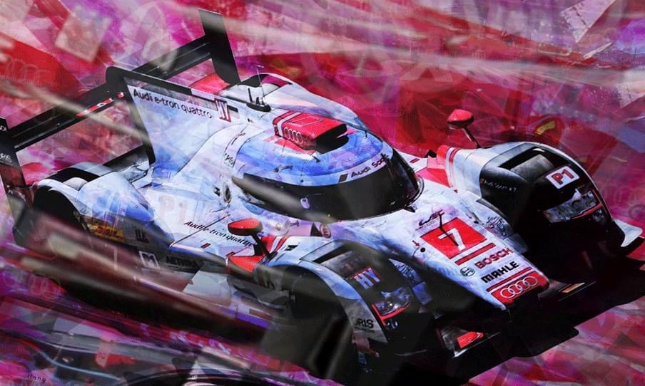 Oeuvre Audi e-tron - Le Mans 2015 - Caroline LLONG - artiste officielle des 24h du Mans - art automobile - tableau audi