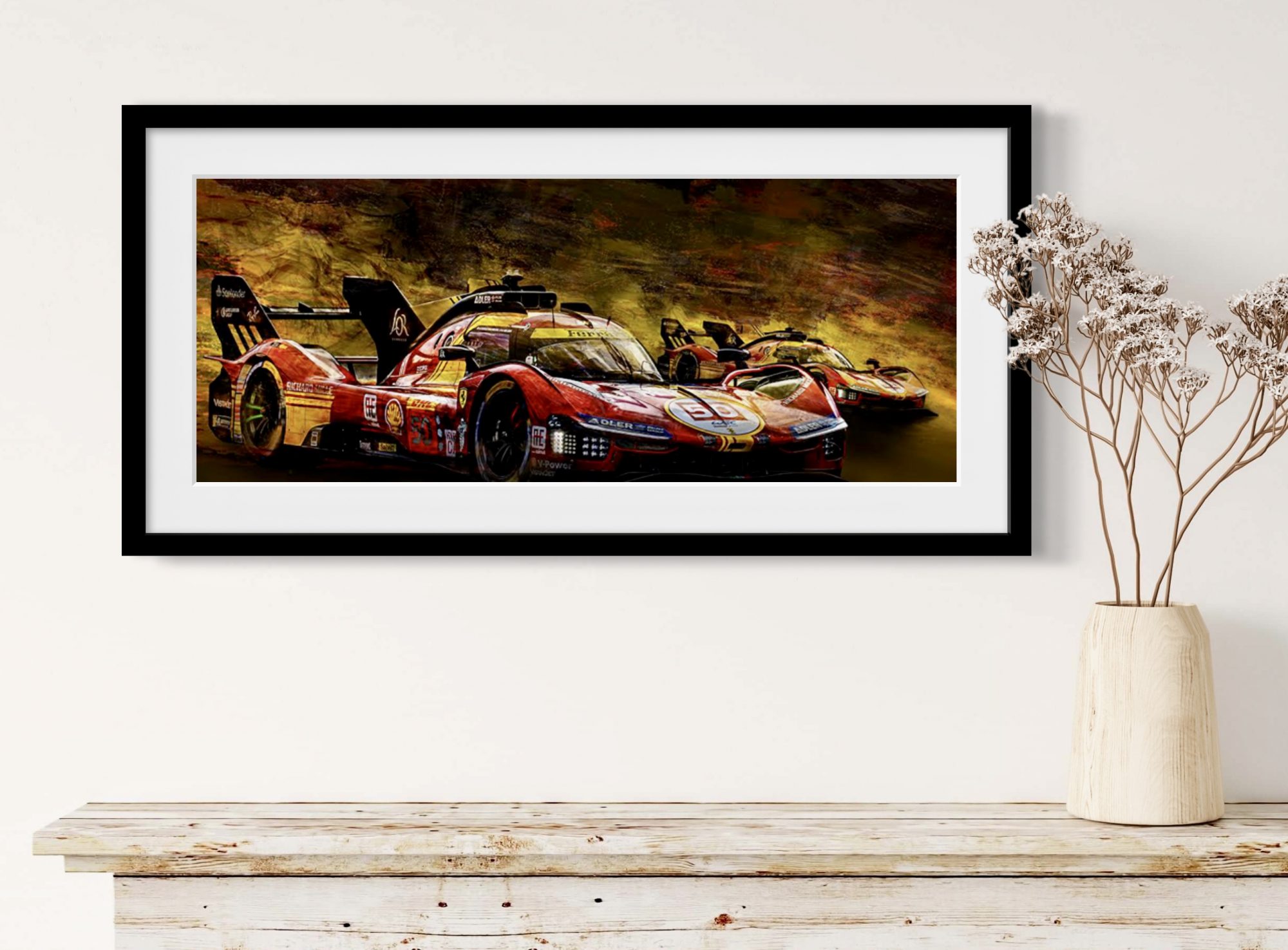 Oeuvre Ferrari 499P 2024 - Caroline LLONG - Artiste officielle des 24h du Mans - art automobile - reproduction FineArt dibond